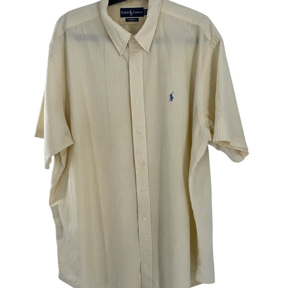 Ralph Lauren Mens Yellow Striped Short Sleeve seeraucker Button-Down Shirt XXL - Picture 9 of 10